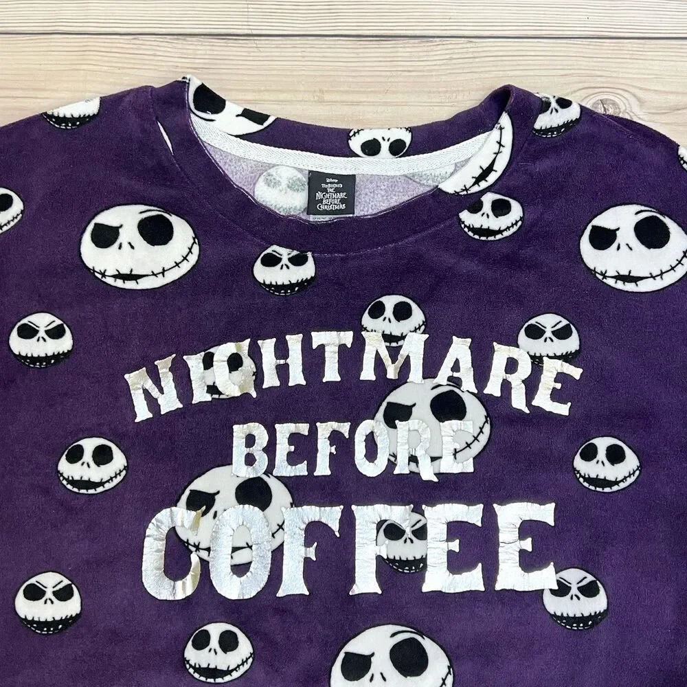 “Nightmare Before Coffee” Christmas Disney Womens S Purple Pajama Top Sleepwear - Picture 3 of 12